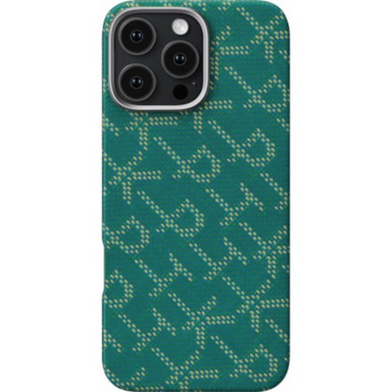 Чехол для iPhone 16 Pro Max Pitaka Monogram PTK Tactile Woven (зелено-золотой)
