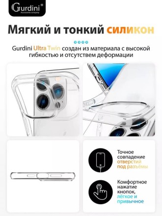 Чехол накладка для iPhone 16 Pro Max Gurdini Ultra Twin 1 mm (прозрачный)