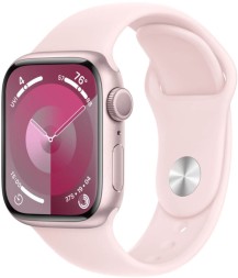 Apple Watch Series 9, 41 мм спортивный ремешок (нежно-розовый), размер S/M