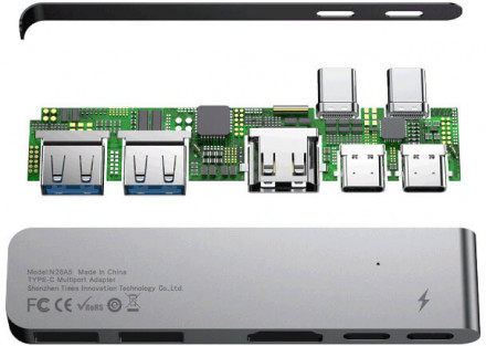USB-концентратор Baseus Thunderbolt C+ Dual Type-C to USB3.0/HDMI/Type-C (CAHUB-B0G) для MacBook Pro